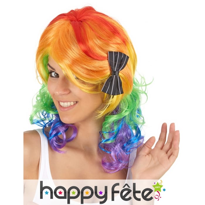 Perruque mi-longue multicolore et bouclée