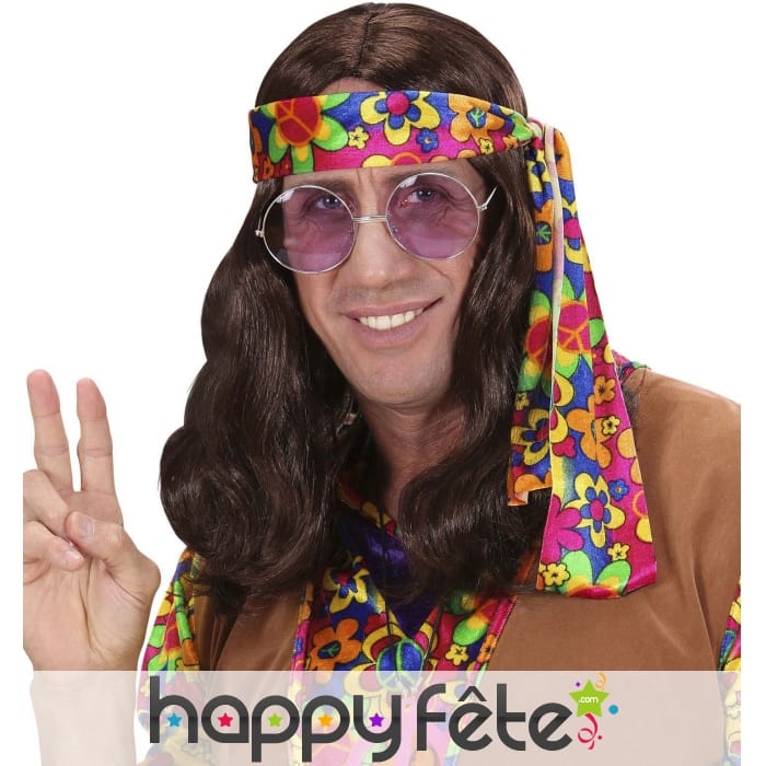 Perruque marron ondulée de hippie