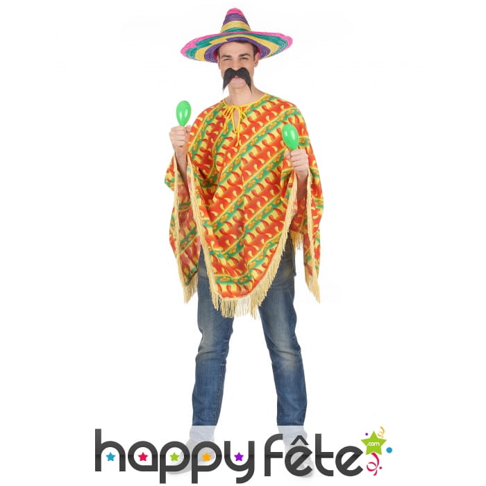 Poncho mexicain rayures piments pour adulte