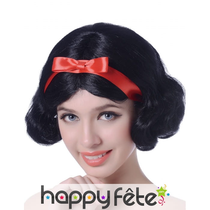 Perruque noire avec noeud rouge pour femme adulte
