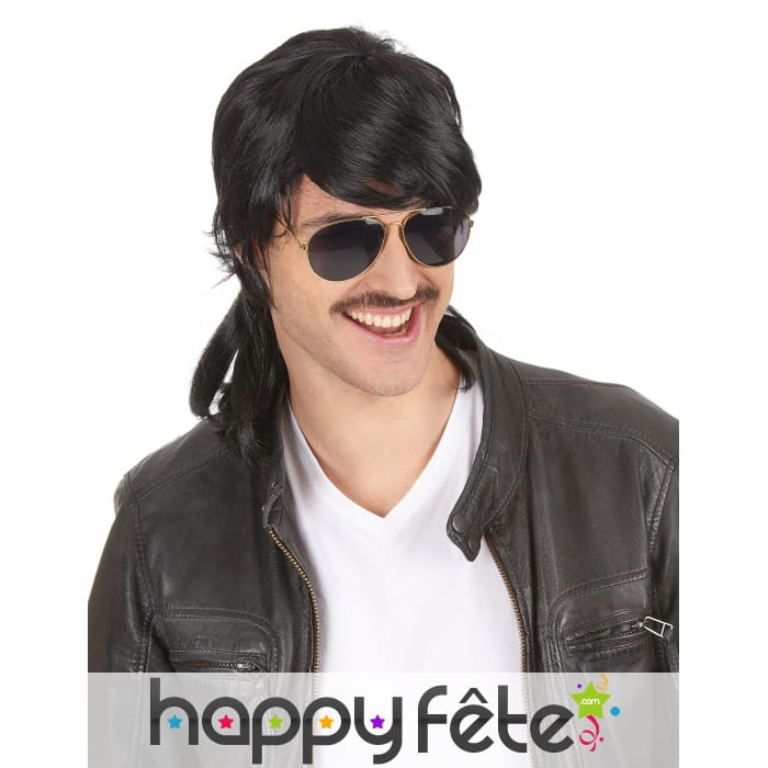Perruque noire coupe mulet pour homme