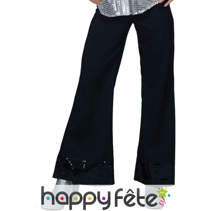 Pantalon noir disco bords en sequins, pour femme