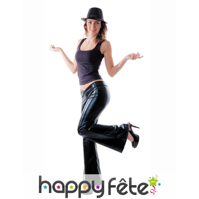 Pantalon noir disco satiné brillant pour femme