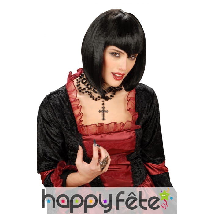 Perruque noire lisse avec frange en pointe