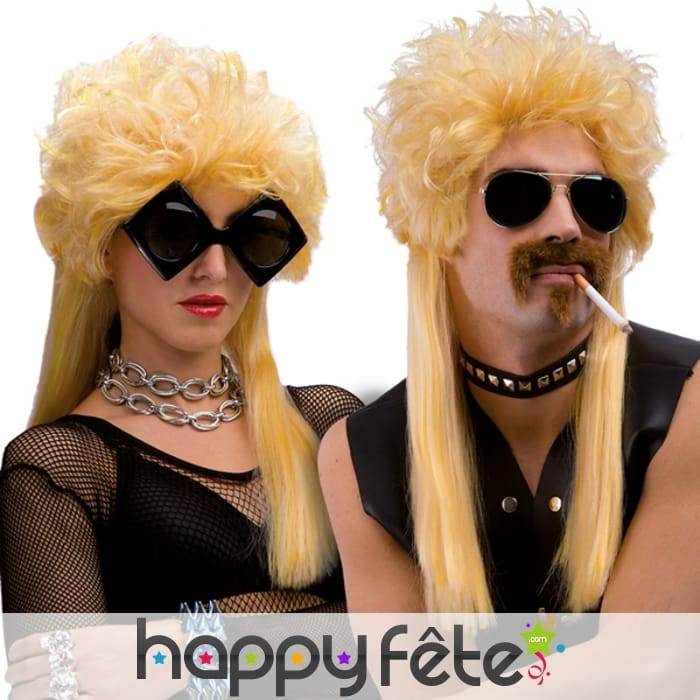 Perruque nuque longue blonde de rocker