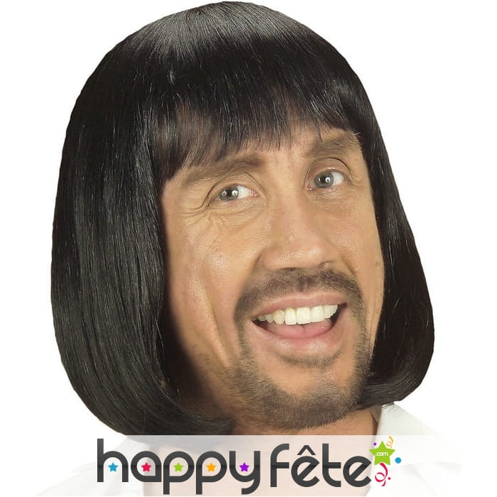 Perruque noire médiévale mi-longue pour homme