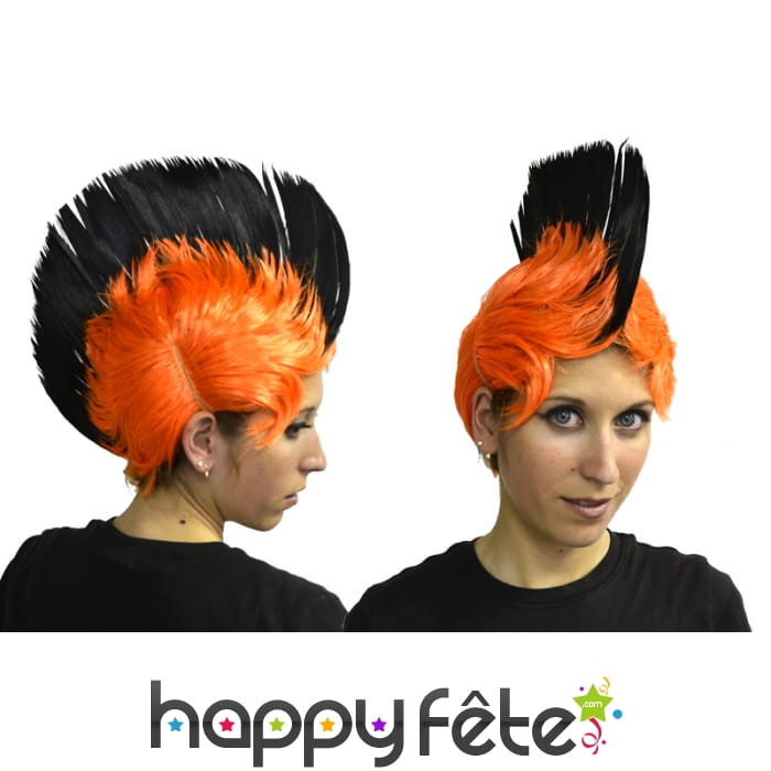 Perruque orange à crête noire