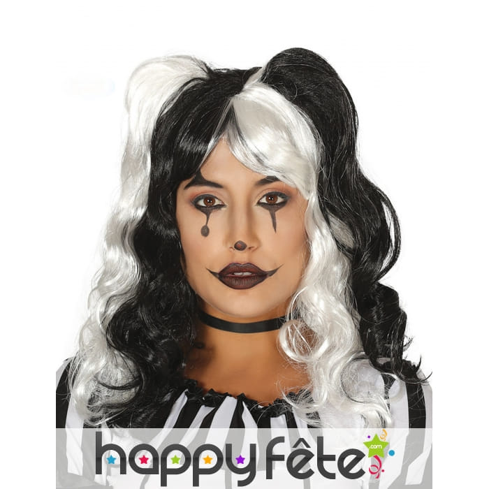 Perruque ondulée bicolore noir et blanc, femme