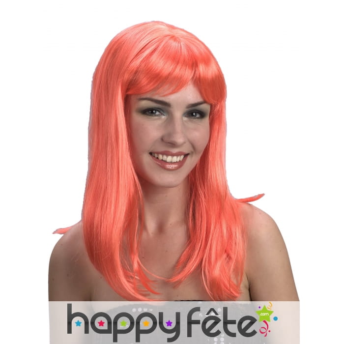 Perruque orange mi-longue lisse à frange droite