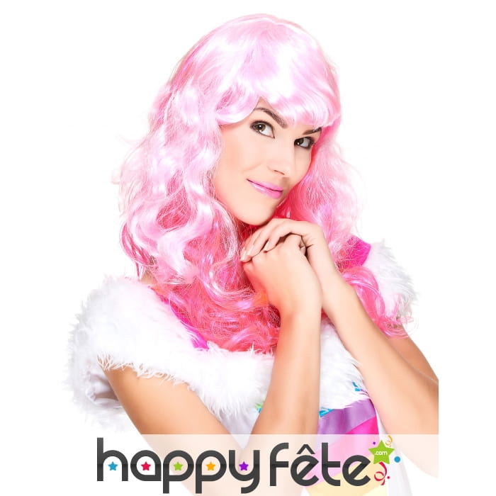 Perruque ondulée rose glamour