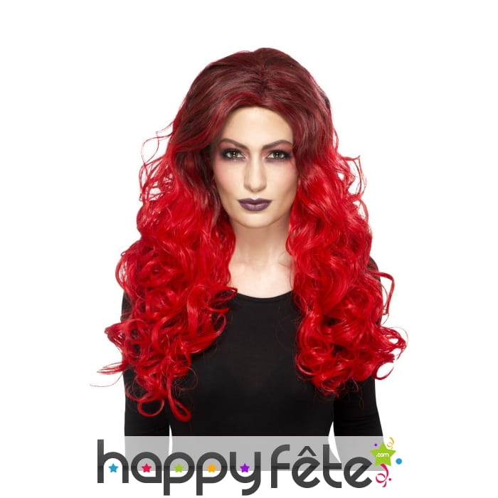 Perruque ondulée rouge racines foncées