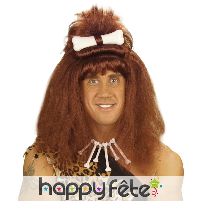 Perruque préhistorique avec os blanc