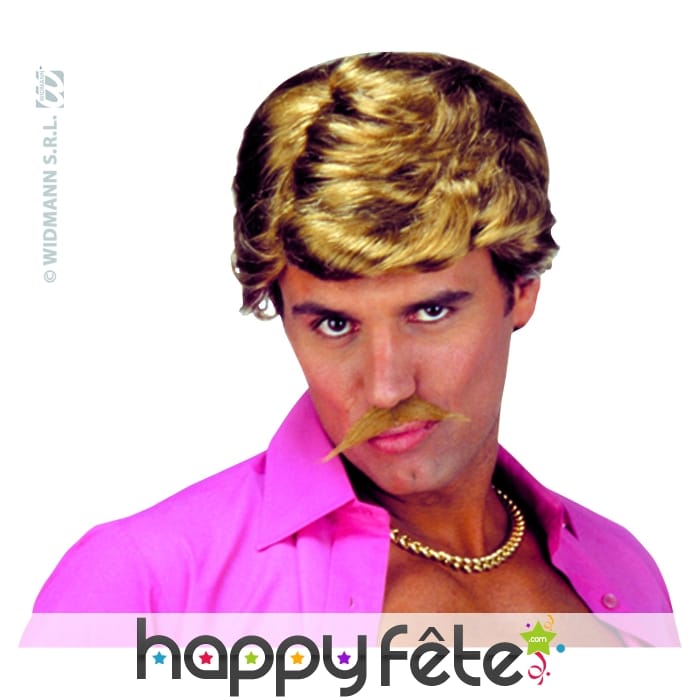 Perruque play boy et moustaches chatain clair