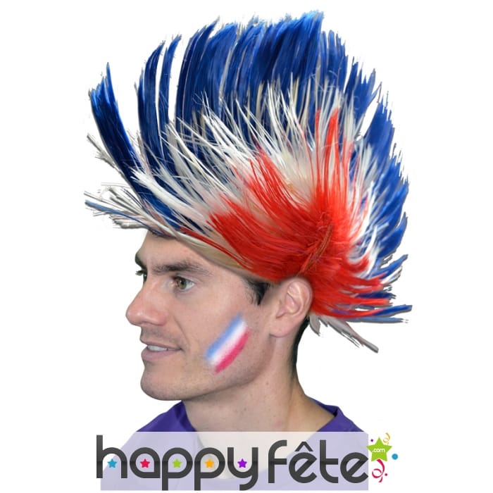 Perruque punk bleu/blanc/rouge