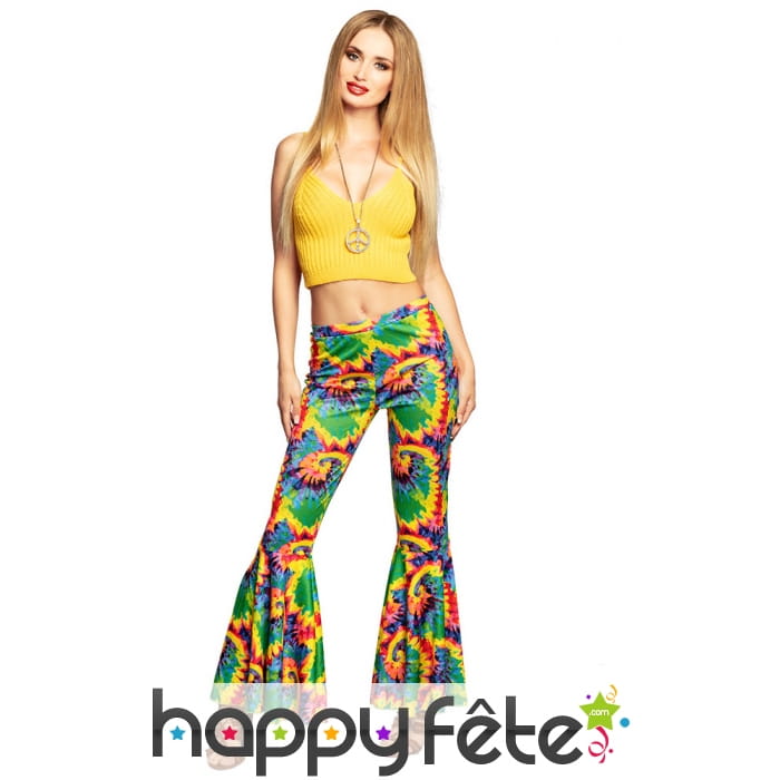 Pantalon pattes d'eph motif hippie coloré, femme