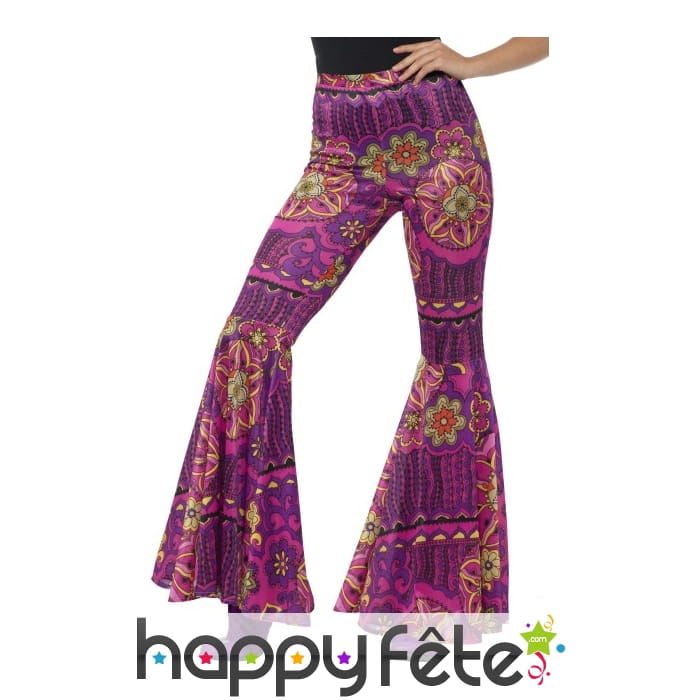 Pantalon pattes d'eph rose motifs hippie