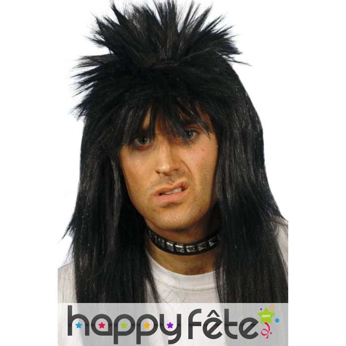 Perruque punk long cheveux noir