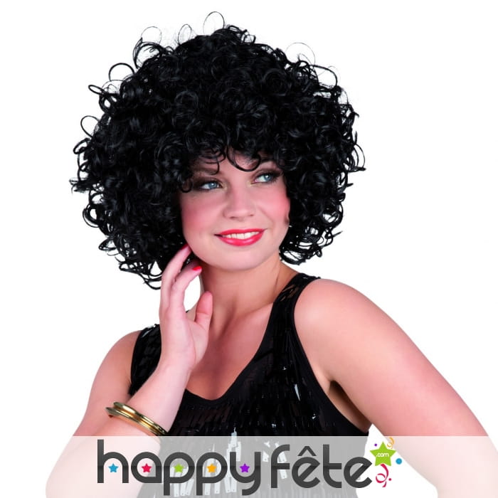 Perruque ronde bouclée noire