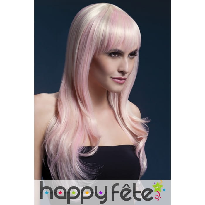 Perruque rose bonbon avec frange effilée