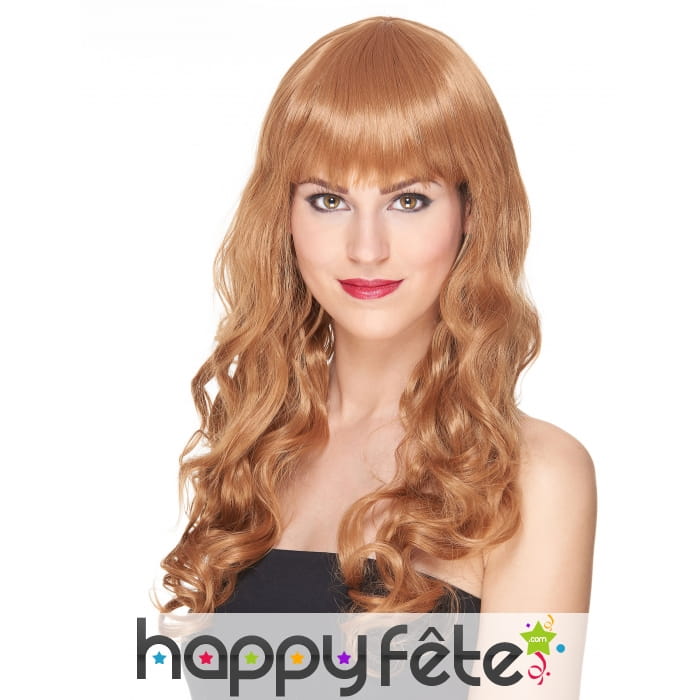 Perruque rousse bouclée avec frange, luxe