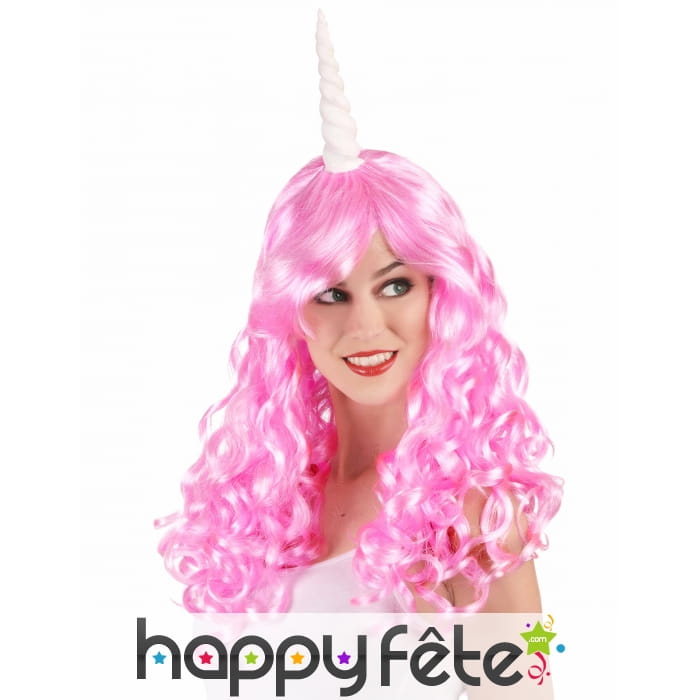 Perruque rose de licorne avec corne, adulte