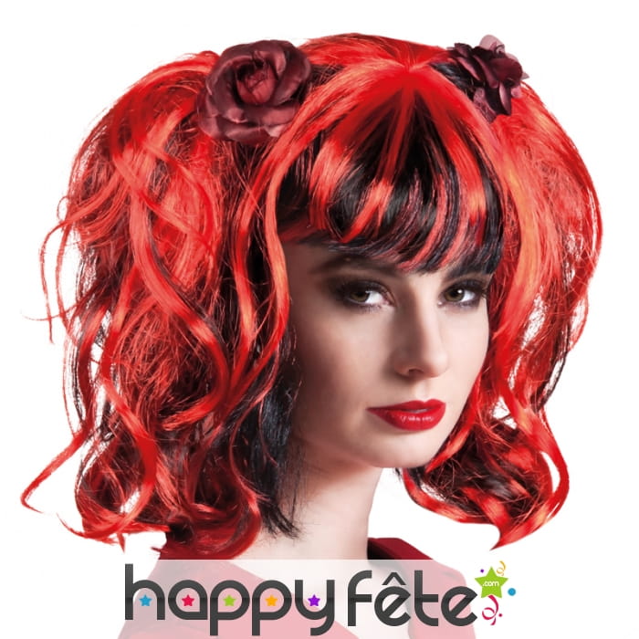 Perruque rouge et noire d'écolière gothique