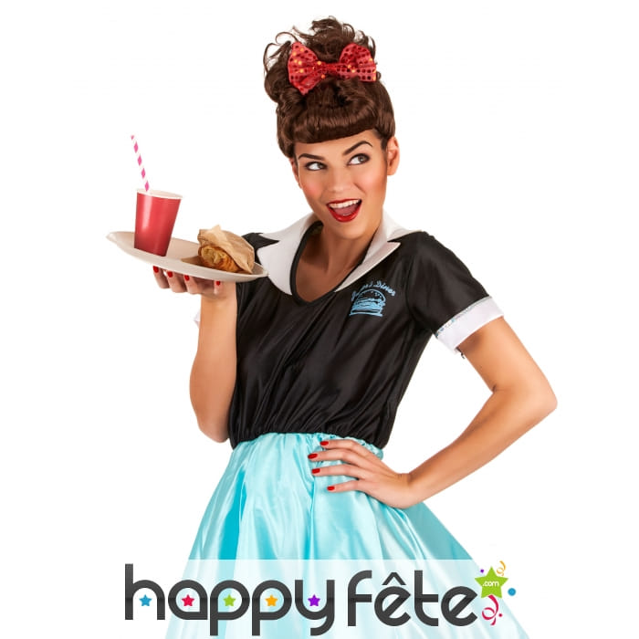 Perruque rétro marron avec chignon