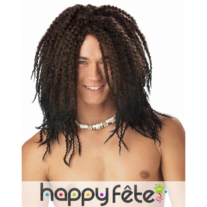 Perruque rasta noire mèches brunes de surfeur