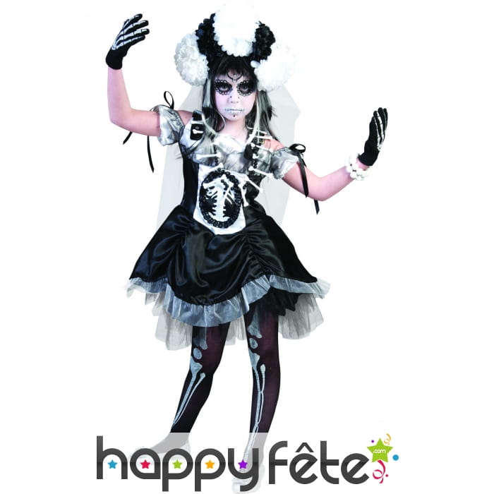 Petite robe squelette noire élégante pour enfant