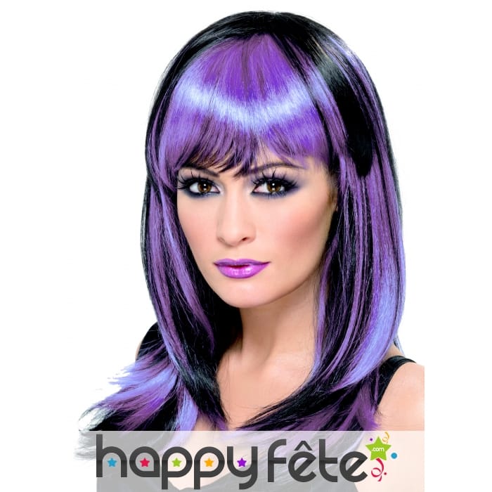 Perruque sorciere lisse noir/violet