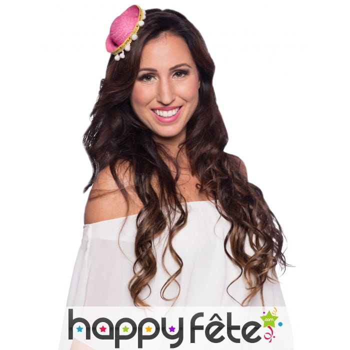 Petit sombrero rose sur serre-tête