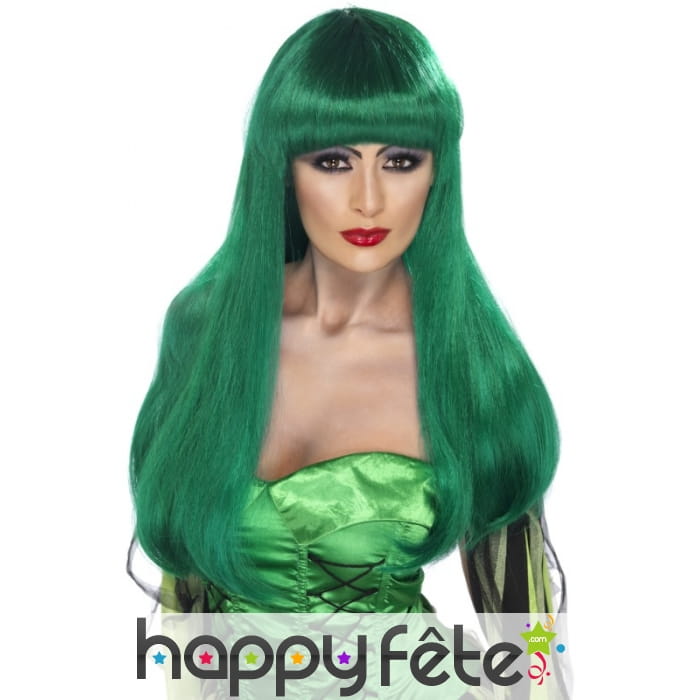 Perruque sorcière verte avec franche