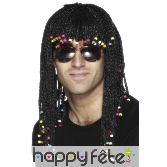 Perruque tressée avec perles pour homme