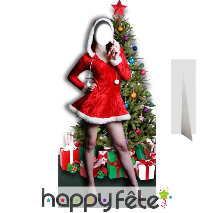 Passe-tête mère Noël devant le sapin
