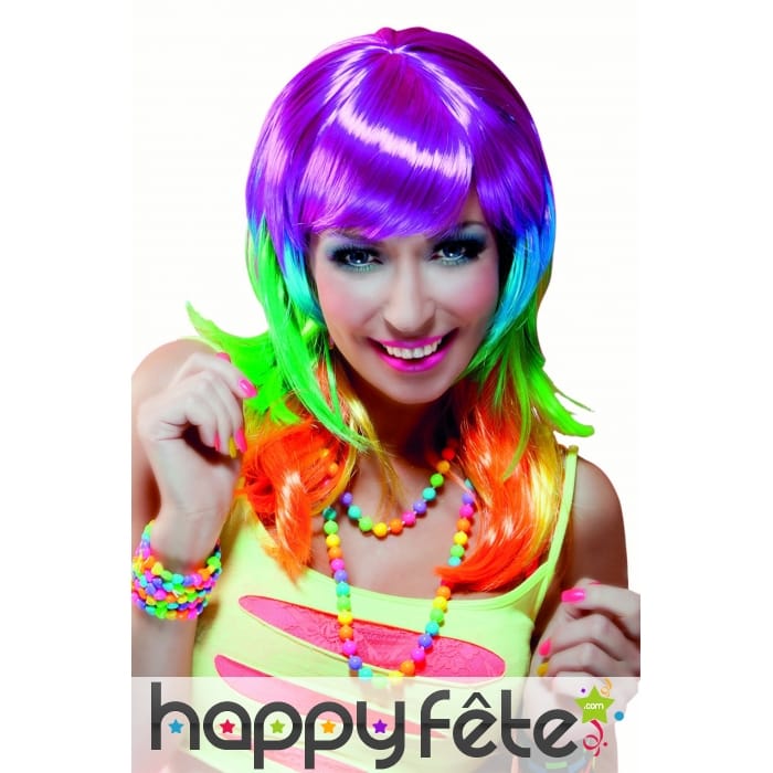 Perruque violette avec pointes multicolores