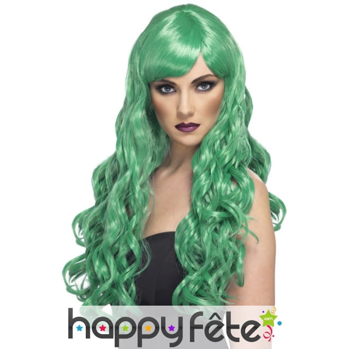 Perruque verte longues boucles