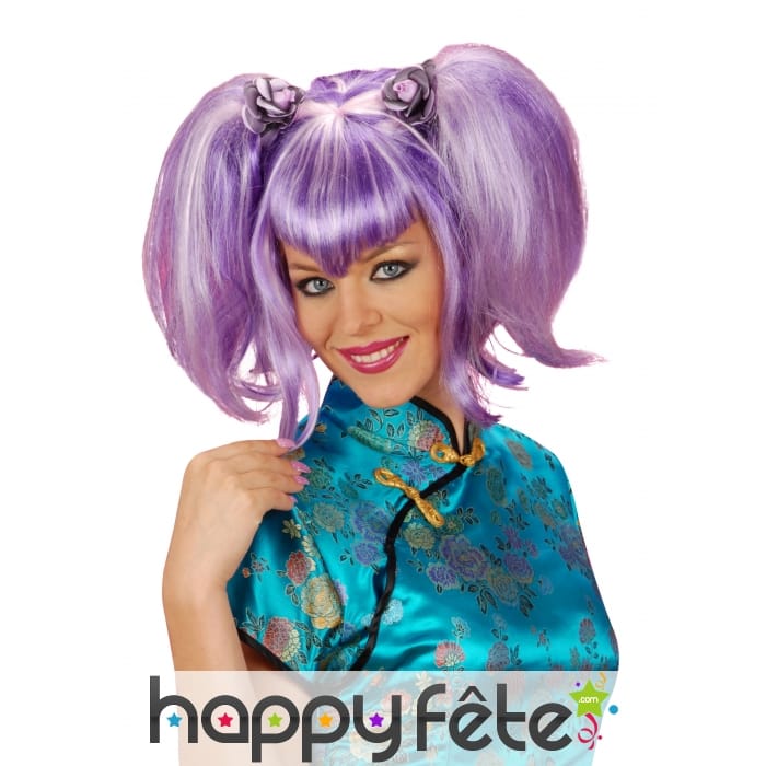 Perruque violette manga à double couettes
