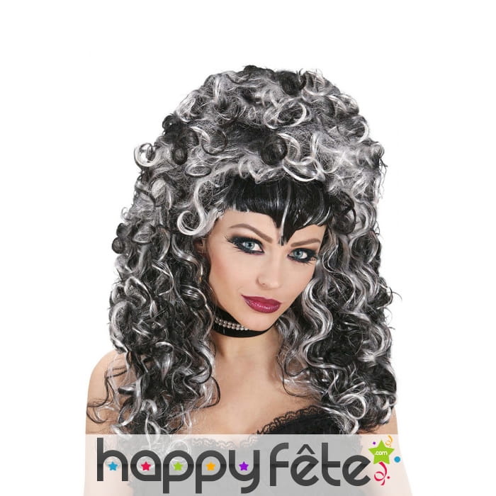 Perruque volumineuse noire et grise de vampire