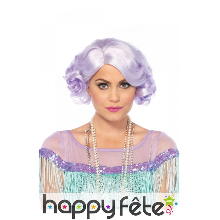 Perruque violet ondulée style Charleston, luxe