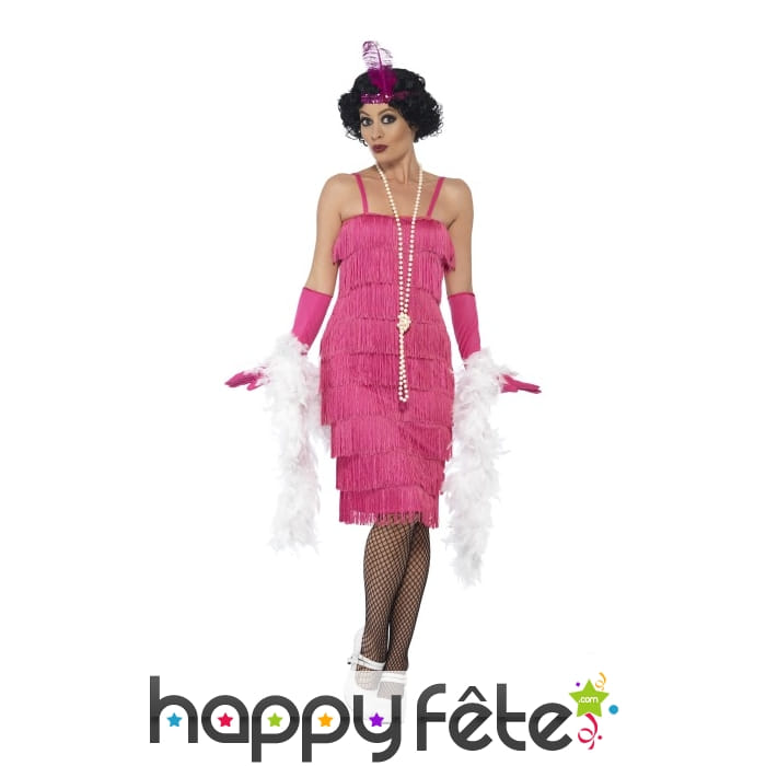 Robe années 20 à franges rose, flappers
