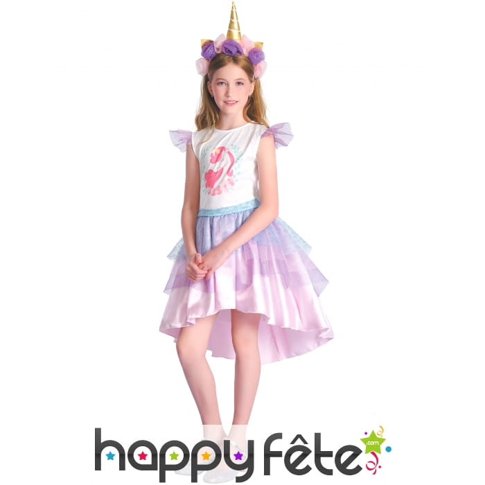 Robe asymétrique de petite licorne blanc et rose
