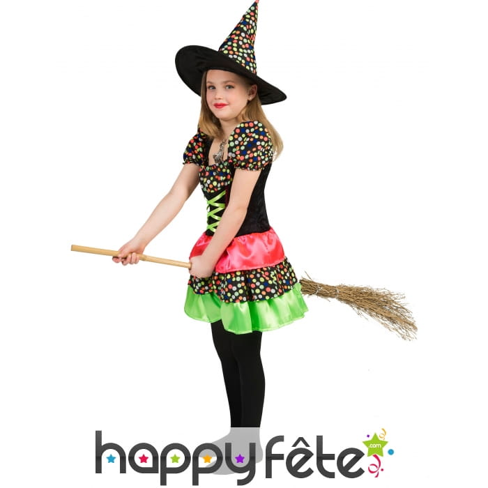 Robe à pois multicolore de sorcière pour fille