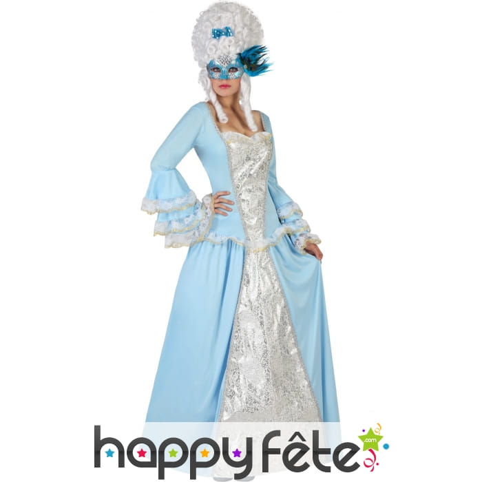 Robe baroque bleue et blanche pour femme