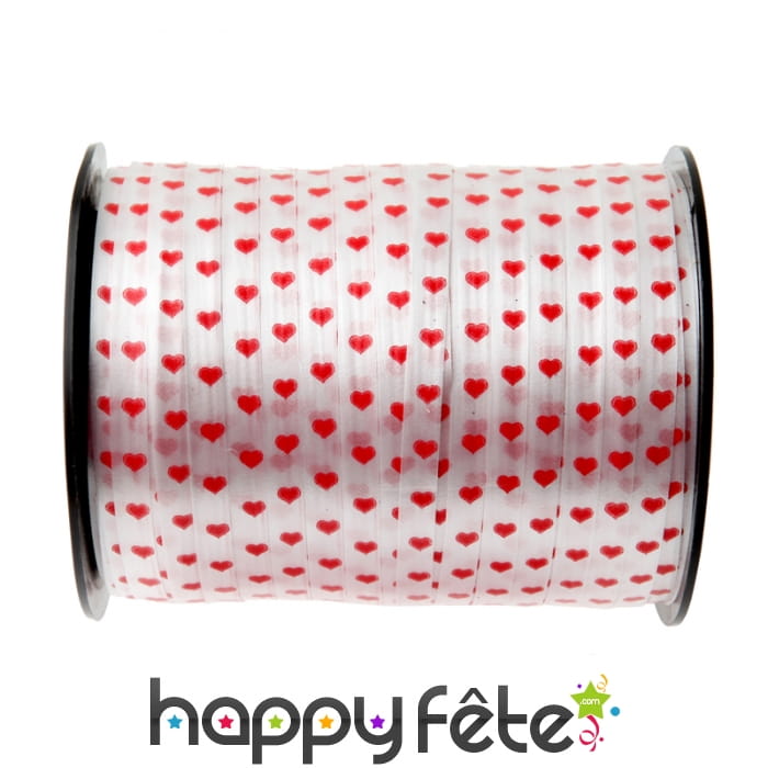 Ruban bolduc blanc imprimé coeurs, 7,5 mmx50 m
