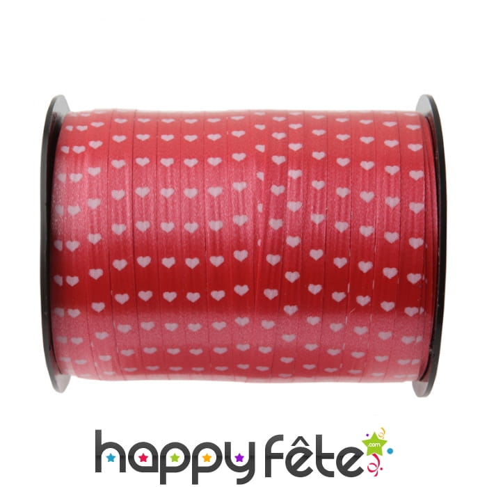 Ruban bolduc coeurs sur fond rouge, 7,5 mmx50 m