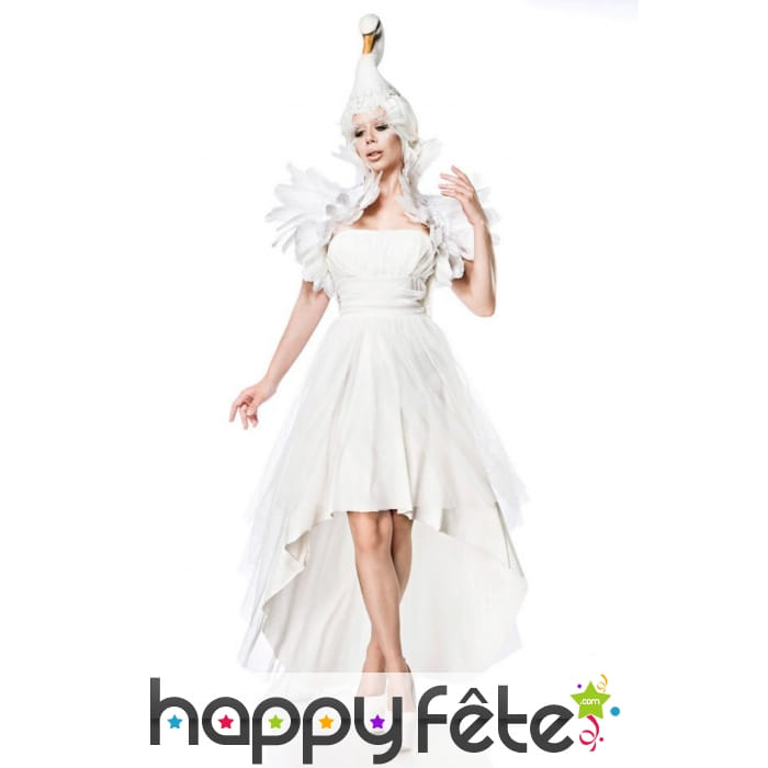 Robe blanche de Cygne queue de pie avec coiffe