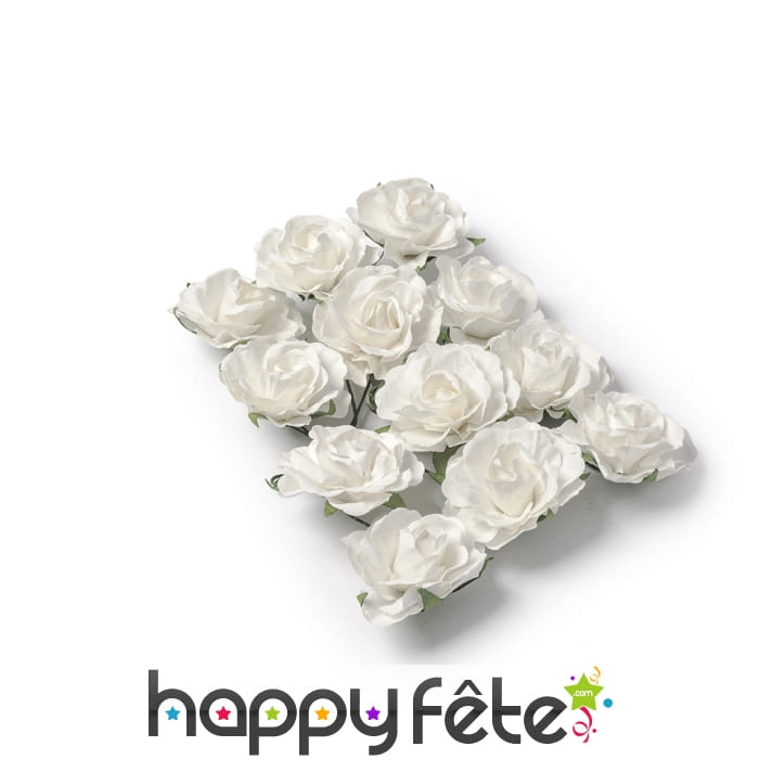 Roses blanches en papier à piquer - Lot de 12