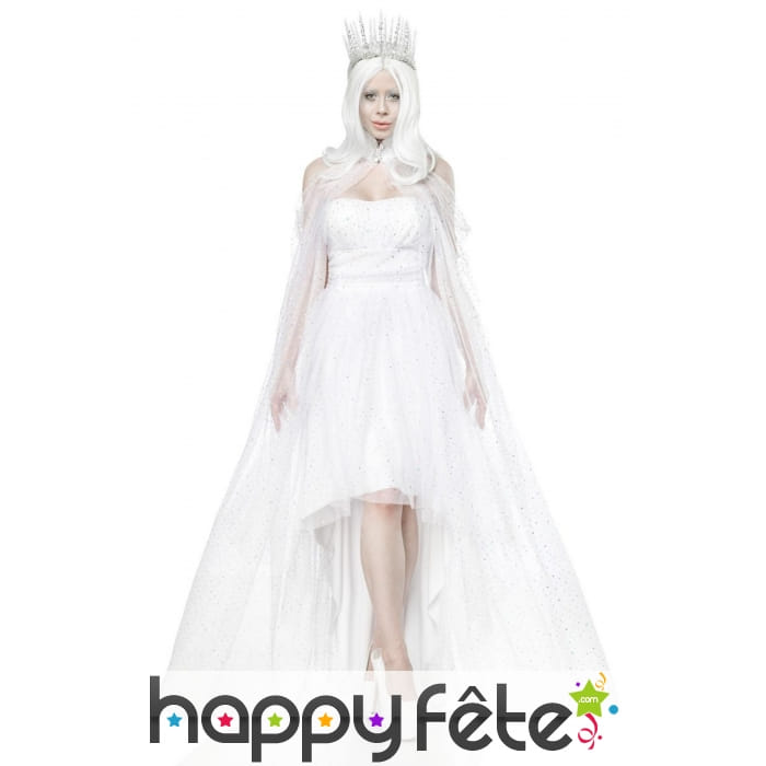 Robe blanche queue de pie de reine des glaces