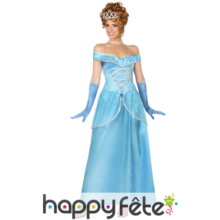 Robe bleue unie de princesse effet velours