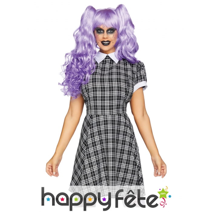 Robe courte d'écolière noir et blanc pour adulte